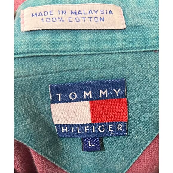 Tommy Hilfiger Vintage Mens L Button Up Embroidered Crest Pockets Faded Red - Picture 6 of 6